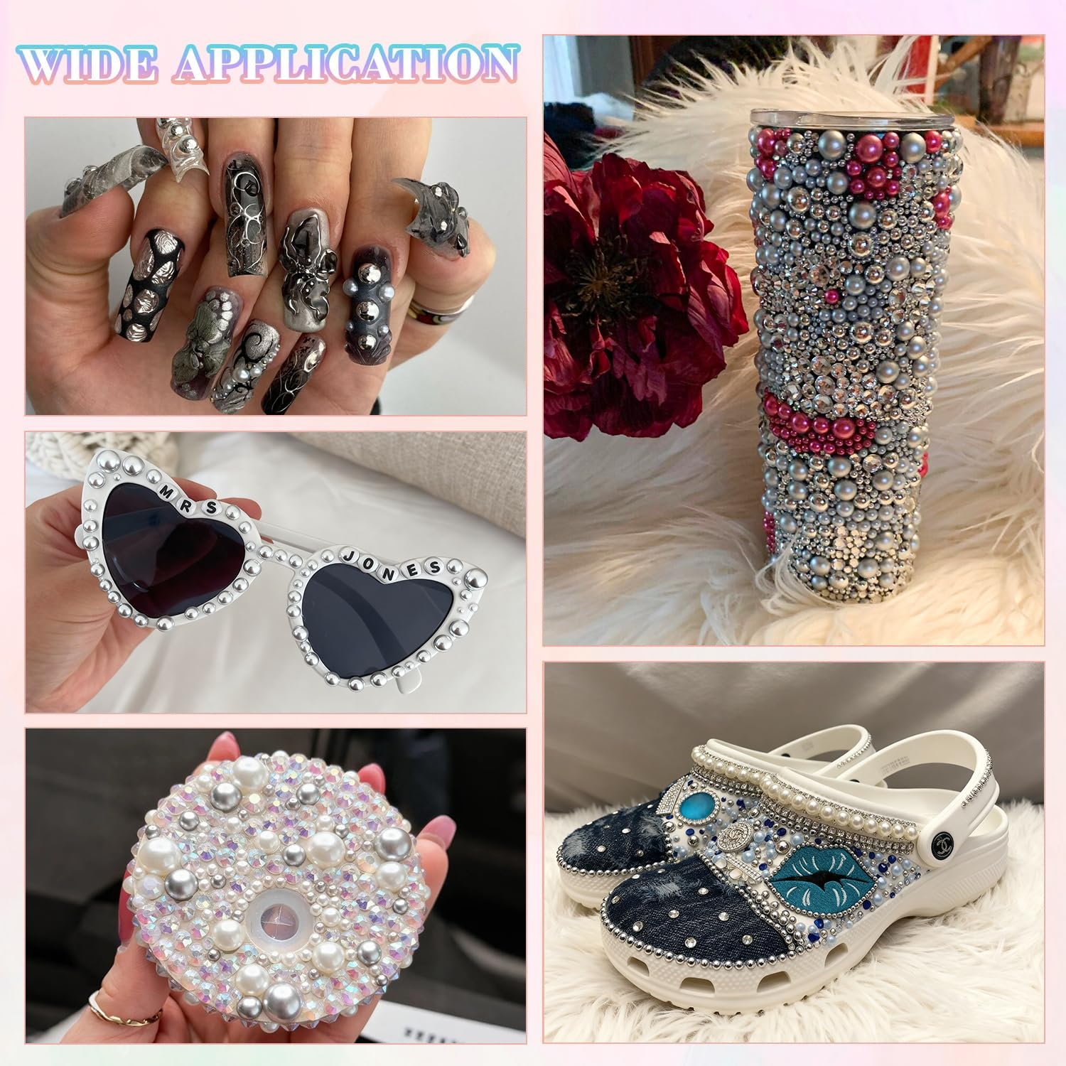 13500Pcs Flatback Pearls for Bedazzling (Silver) with 3Pcs B7000 Jewelry Glue, Assorted Size 2/3/4/5/6/8/10mm Half Pearl, Bedazzling Gems for Crafting Clothing Tumbler Shoes Embellishment Nail Art