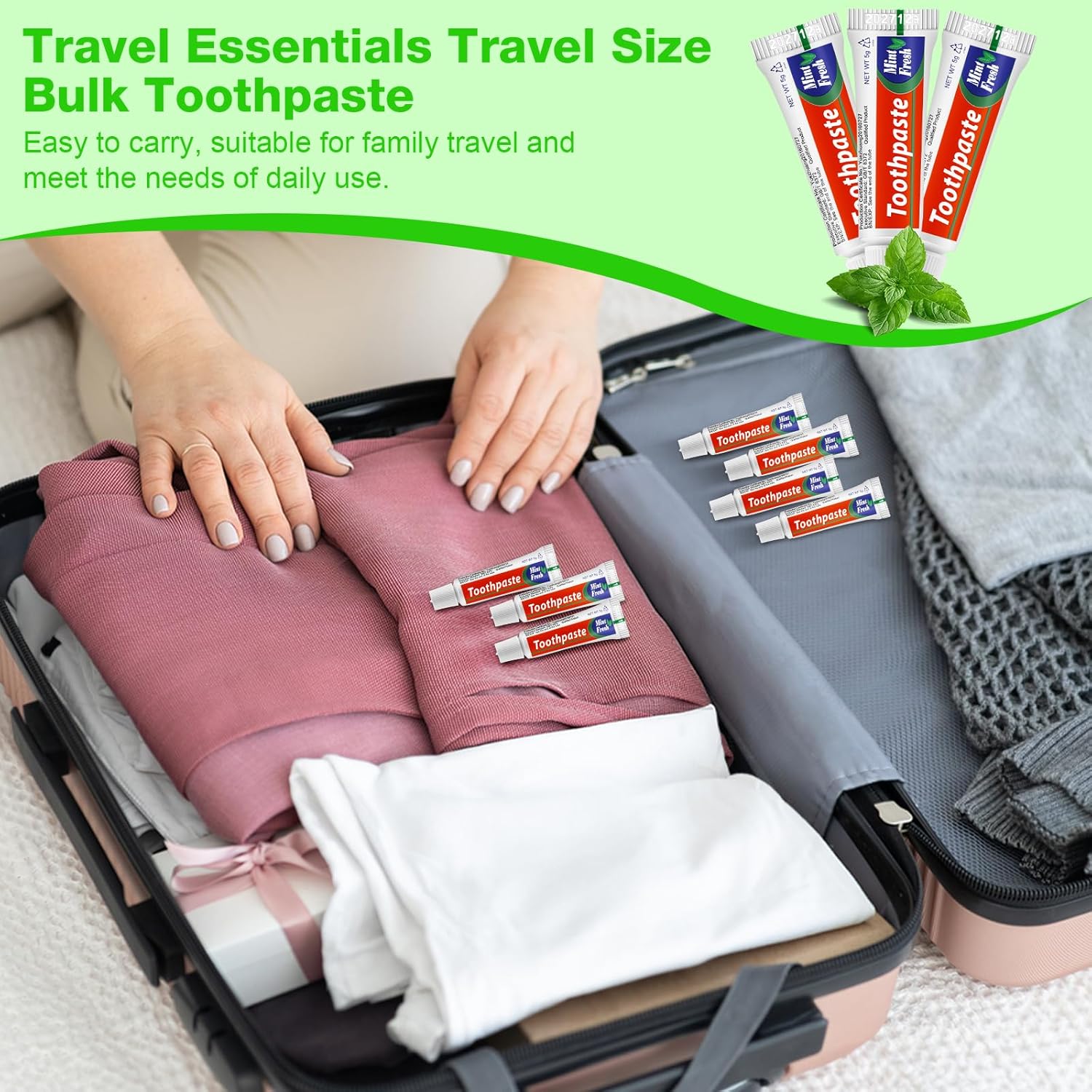 HOFASON 50 Tubes Bulk Travel Size Toothpaste 0.18 oz, Extra Small 2.28x0.78 inches Disposable Travel Size Bulk Mini Toothpaste Peppermint for Bad Breath, Guests, Homeless, Hotel, Charity Toiletries