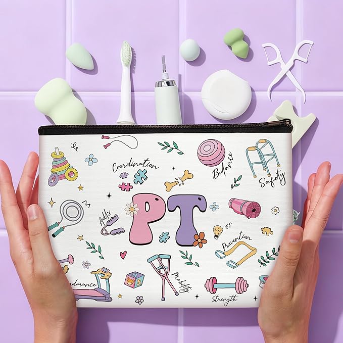 Physical Therapist Makeup Bag Gifts for Women, PT Appreciation Cosmetic Bag, Rehabilitation Therapy Zipper Pouch, Physical Therapy Accessories for Therapist, Teacher, Coworker