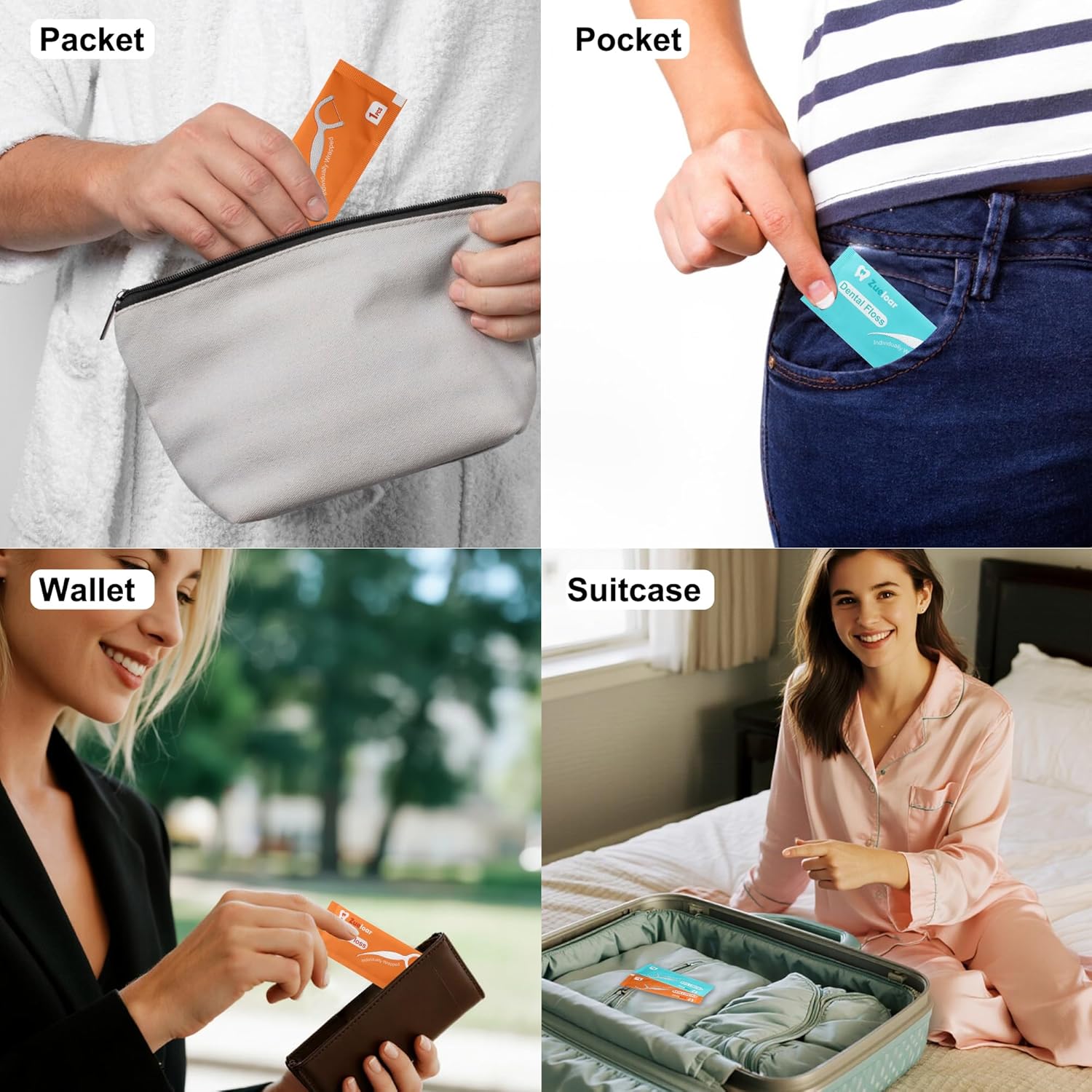 Individually Wrapped Dental Floss Picks, Zueloar Floss Singles Case,50 Count Tooth Flossers for Travel Hotel Restaurant Party Office Car, Oral Care and Clean Teeth for Adults Kids (50)