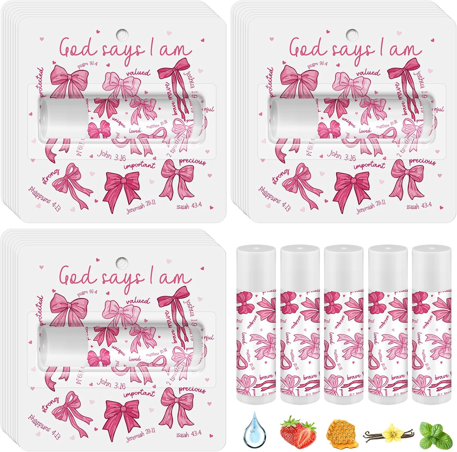 25 Pack Christmas Bow Gifts Religious Bible Verse Lip Balms Bulk 5 Flavor for Women Men Christian Religious Church Party Favors with Scripture Inspirational Gifts for Coworkers Staff