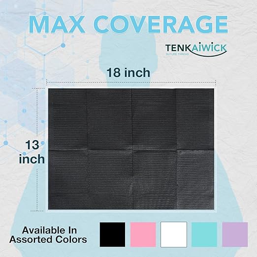 200 Pack Disposable Dental Bibs 13"x18", 3-Ply Waterproof Tattoo Bibs Sheet for Nail Salon, Dental Clinic, Feeding, Tattoo Shop (Black)