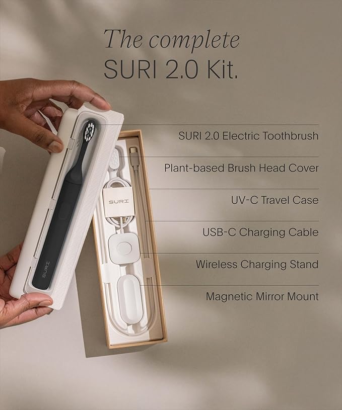 SURI 2.0 New Sonic Electric Toothbrush with Pressure Sensor & UV-Cleaning Travel Case |1 Month+ Battery | Electric Toothbrush for Adults | Travel Toothbrushes | Tooth Brush | Black