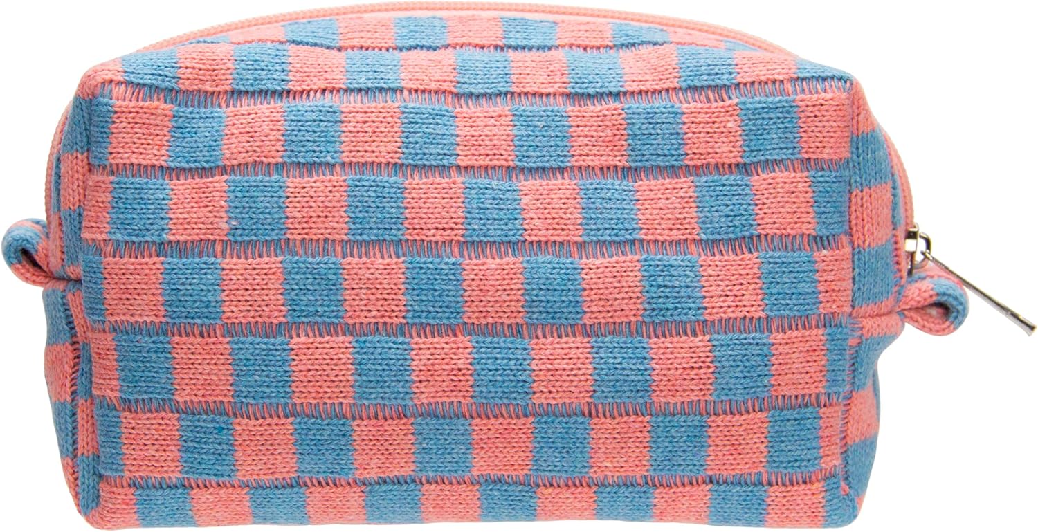 PAZIMIIK Checkered Makeup Bag for Purse Portable Zipper Make Up Pouch Small Cosmetic Case for Travel Red Blue