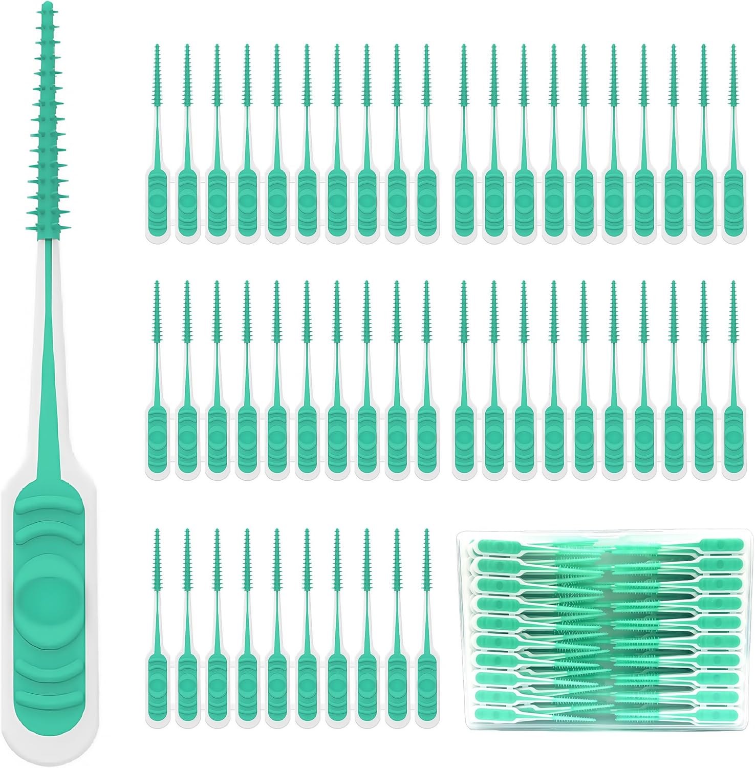200PCS Interdental Brush with Soft Rubber Handle,Disposable Dental Picks for Teeth Cleaning,Dental Picks with Convenient PP Case (Green)