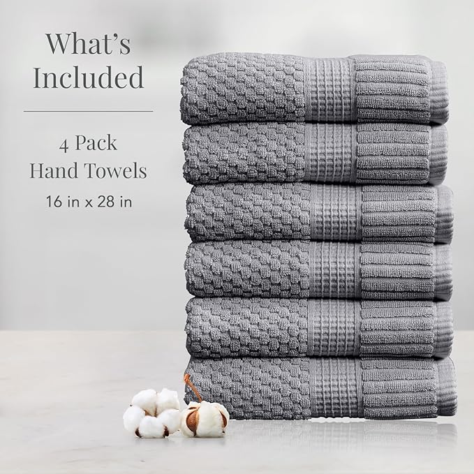 NY Loft 100% Cotton Hand Towel 6 Pack | Super Soft & Absorbent Quick-Dry Hand Towels 16" x 28" |Textured and Durable Cotton | Trinity Collection (6 Pack Hand Towel, Charcoal Grey)
