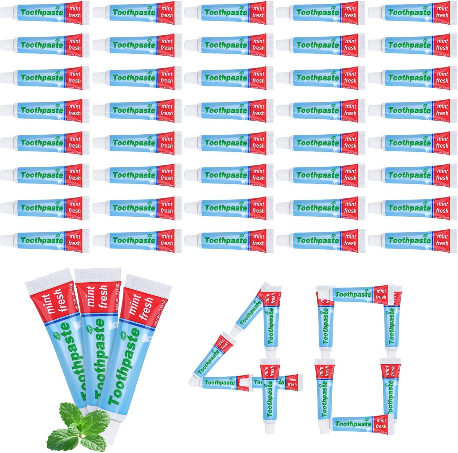 0.28oz Small Toothpaste Travel Size Bulk,Mini Toothpaste Travel,Mint Scent TSA Compliant for Hotel Camping Gym Office School Homeless 40