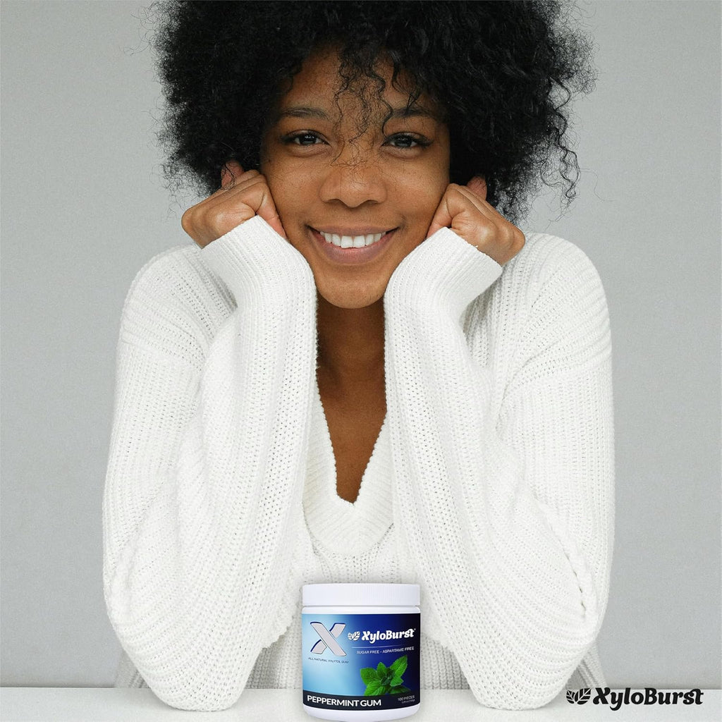 XyloBurst Gum | Xylitol Chewing Gum | Sugar Free, Gluten Free, Keto Friendly | Aspartame Free Gum For Oral Health | Peppermint | 100-Count Jar