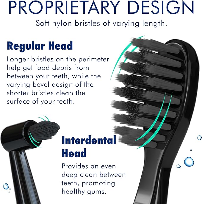 Sonic-FX Solo Electric Toothbrush w/ 10 Brush Heads + 1 Interdental, Charcoal Bristles, Rechargeable, Charging/Storage Base, 3 Brush Modes, Smart Timer, 2 Months Use on Full Charge, Black Color