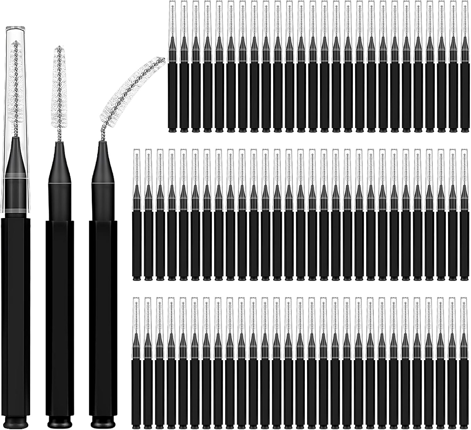 150 Pack Interdental Brushes for Braces, Plastic Dental Brushes Cleaner Between Teeth, Tooth Pick Tool Interdentales with Soft Spiral Brush Head - Efficient Oral Care, Black