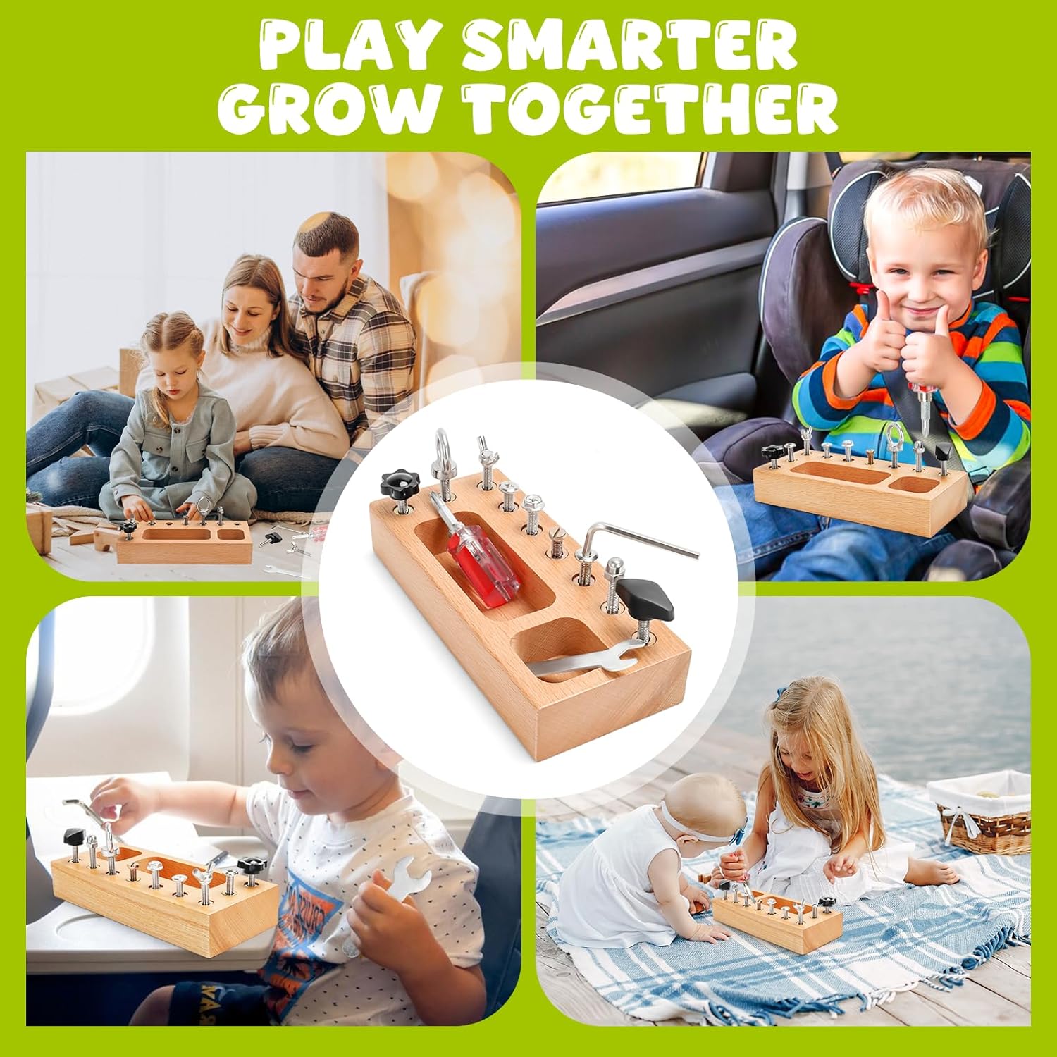 TenFans Montessori Busy Board for Toddlers 3-5 Years, Wooden Screwdriver Activity Board, Fine Motor Skills & Sensory Development Toy, Preschool Learning & Travel