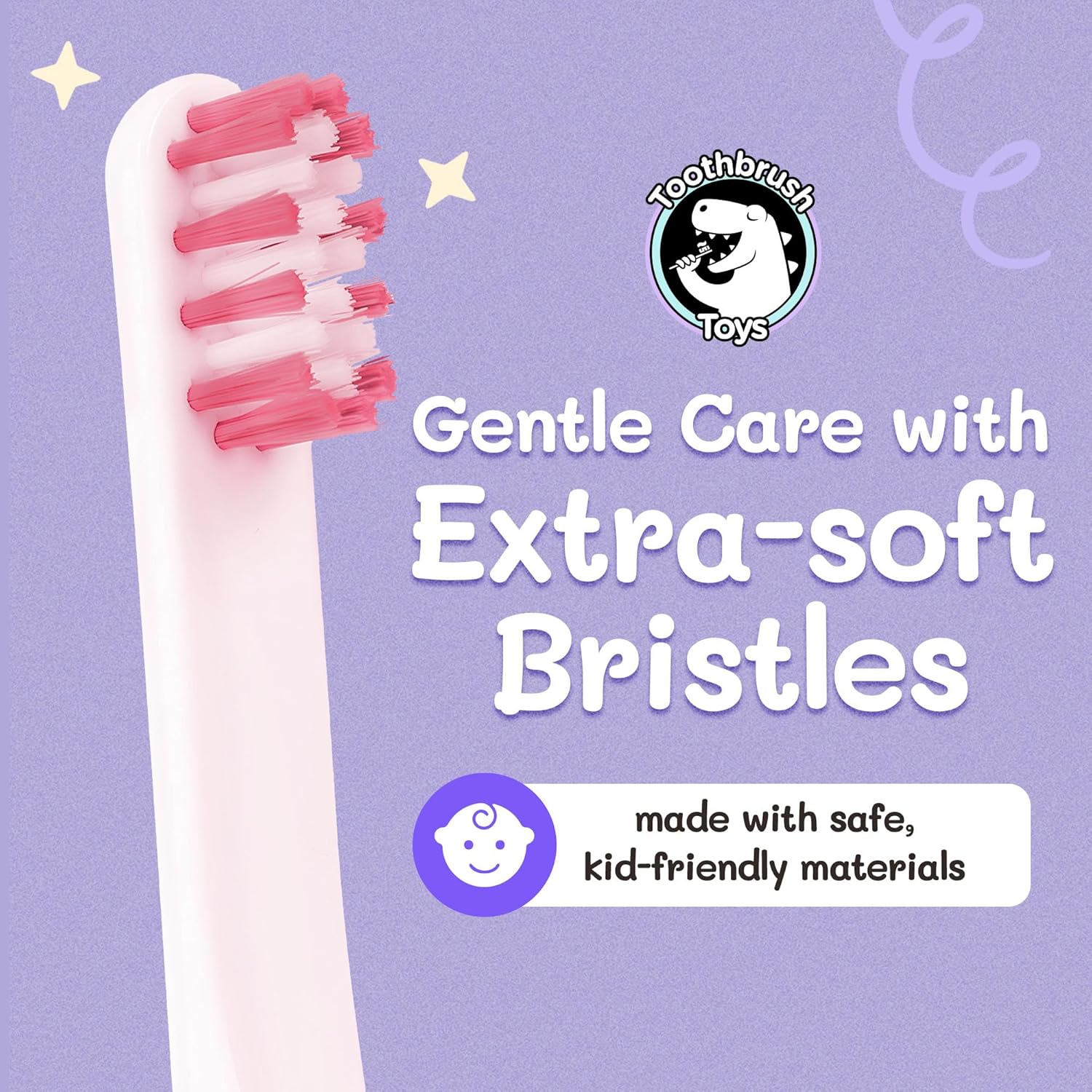 Kids Soft Bristle Princess Toothbrush for Ages 2+, Gentle and Cute Toothbrush for Children with Replaceable Brush Head, Ergonomic Handle Kids Brush for Teeth Care Ideal for Toddlers, Princess Design