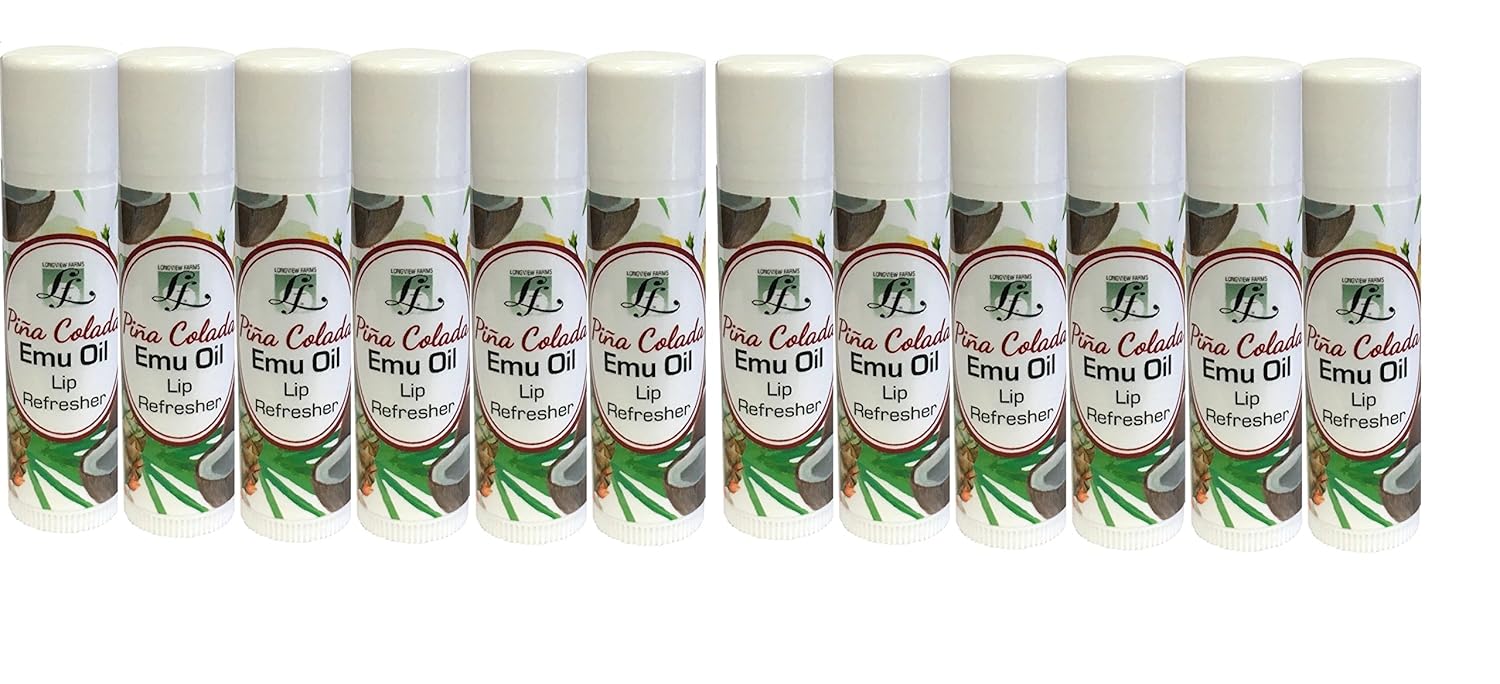 Longview Farms® Emu Oil Lip Refresher – Natural oil Lip Balm, Hydrating Lip Repair & Healing Balm for Very Dry Lips, Chapstick - Pina Colada (12 Pack)