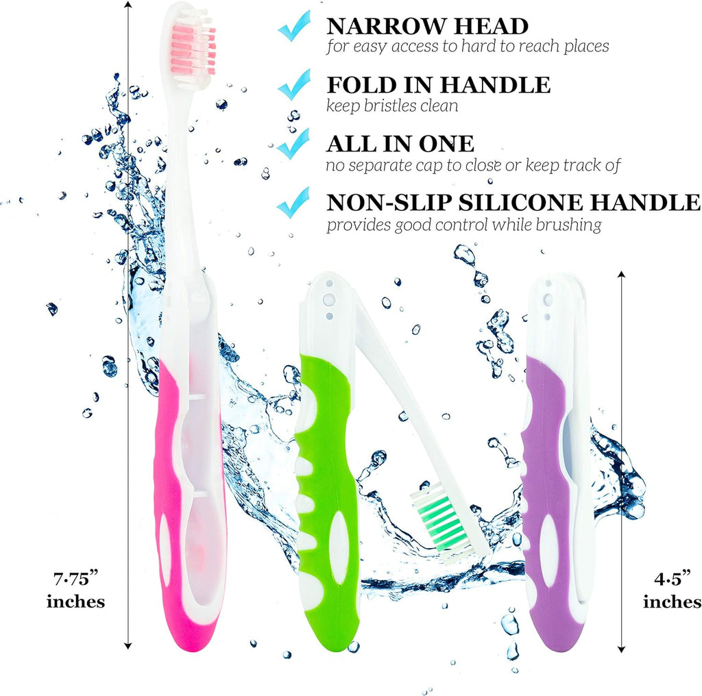 Travel Toothbrush, Portable Toothbrush Built in Cover, Travel Size Toothbrush Hiking, Camping, Traveling, Folding Toothbrushes, Collapsible Multi Color Travel Toothbrush Kit (6 Pack Soft-Multicolor)