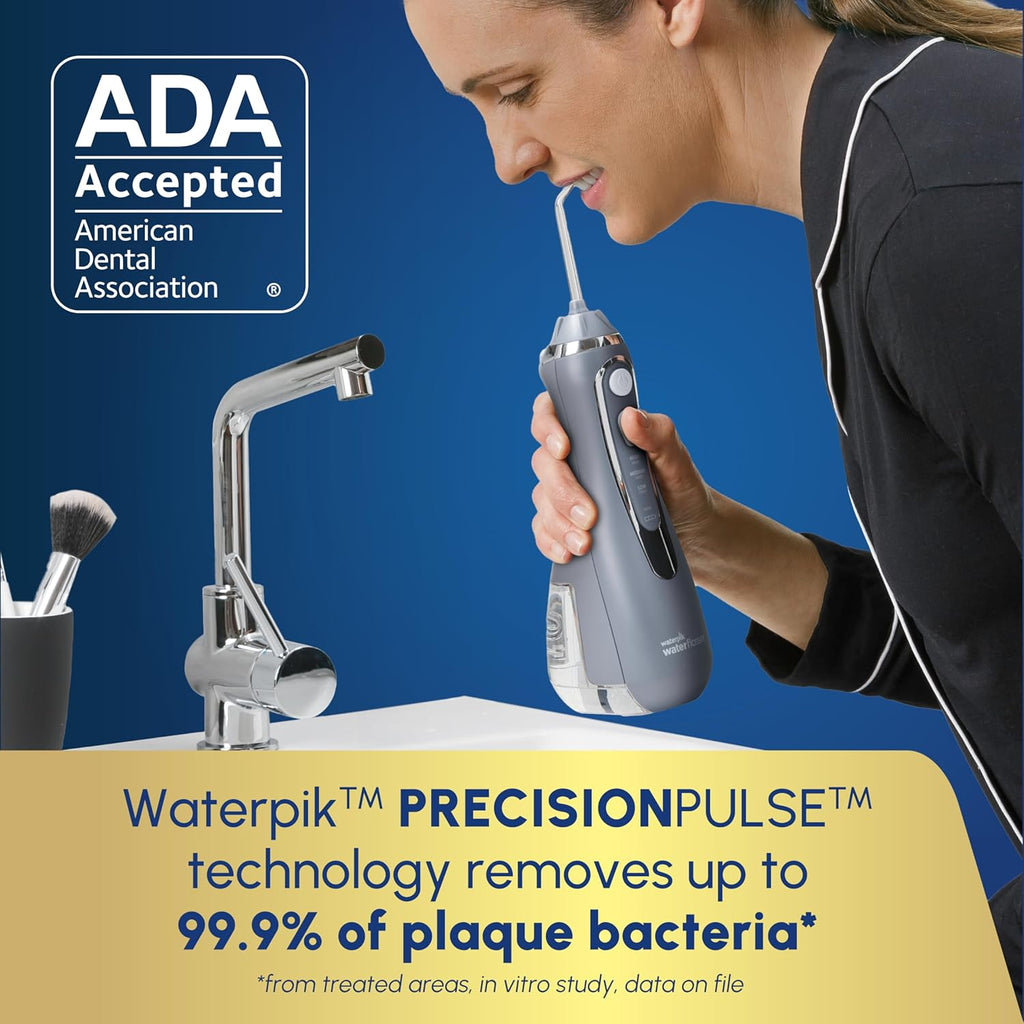 Waterpik Cordless Advanced 2.0 Water Flosser For Teeth, Gums, Braces, Dental Care With Travel Bag and 4 Tips, ADA Accepted, Rechargeable, Portable, and Waterproof, Gray WP-587, Packaging May Vary
