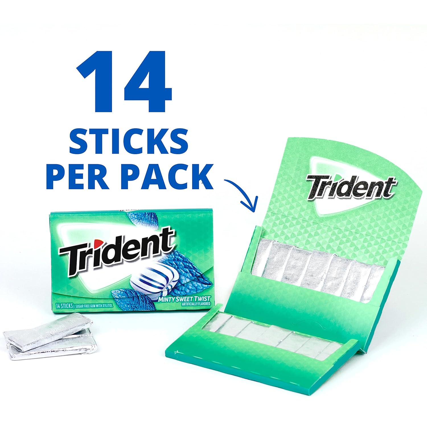 Trident Minty Sweet Twist Sugar-Free Chewing Gum, 12 Packs of 14 Pieces (168 Total Pieces)
