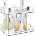 2-Tier Bathroom Counter Organizer Countertop Storage, Dresser Organizer Vanity Tray for Makeup, Perfume Organizer Cosmetics Skincare Shelf- Clear