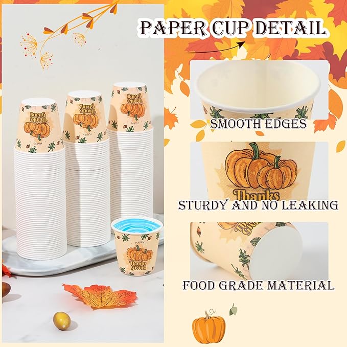 Tamone 300 Pack Thanksgiving Cups 3 oz Bathroom Cups, Small Paper Cups, Mouthwash Cups, Disposable Paper Cups,3oz Pumpkin Paper Cups for Party, Picnic, BBQ, Travel, Home and Event