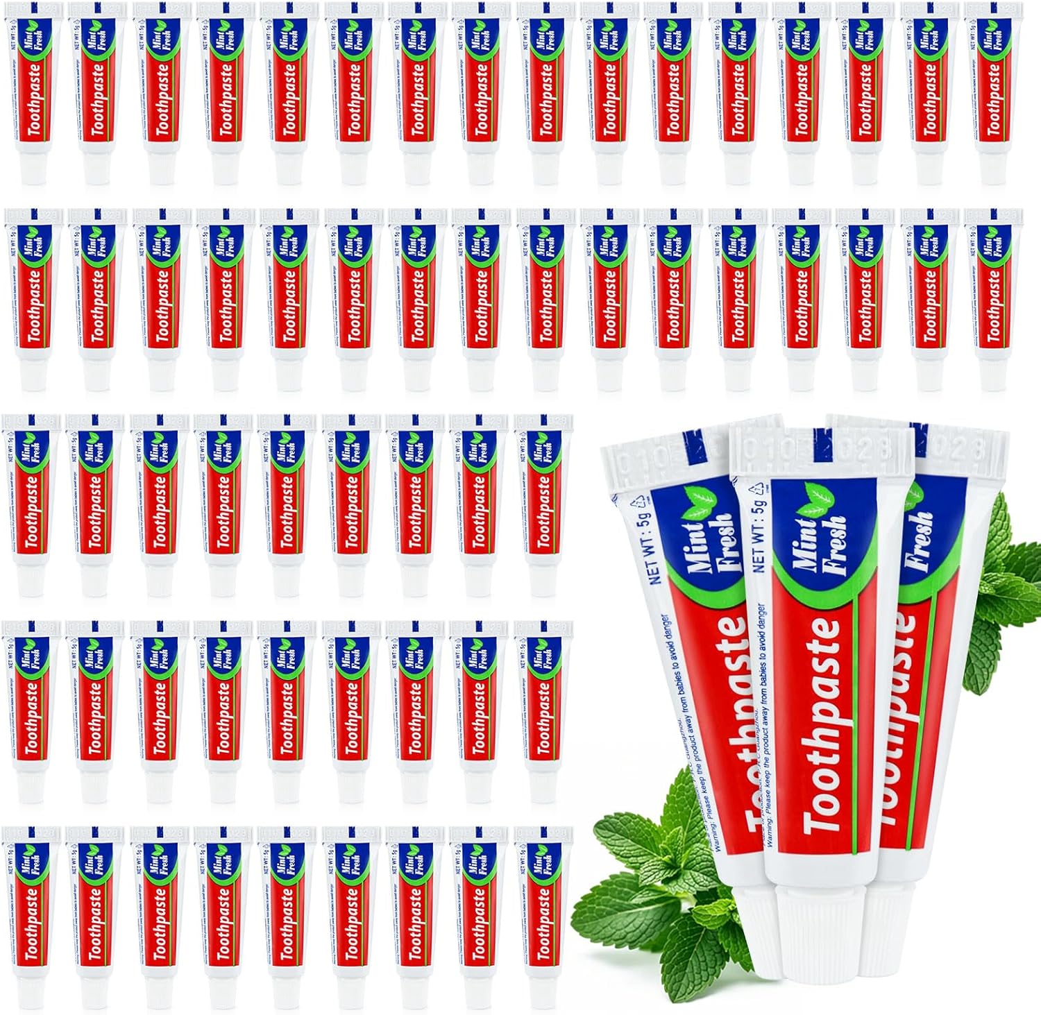 100 Tubes Bulk Travel Size Mini Toothpaste, 0.176oz Disposable Mint Flavor Pocket Teeth Paste Small Essential Toothpaste for Travel, Home/Hotel/Guests/Charity/Homeless/Camping Oral Care (Single Use)