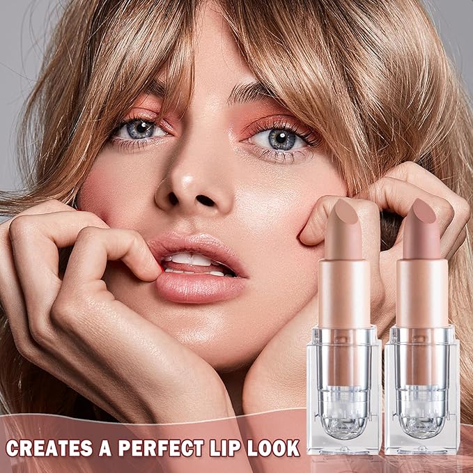 2PCS Matte Nude Lipstick Set Velvet Lip Gloss Non-Fading Non-Sticky Cup Nude Lipstick Matte Lip Stain Long Lasting Waterproof Lipstick for Women Girls Daily Lip Makeup-White Peach+Flesh Pink