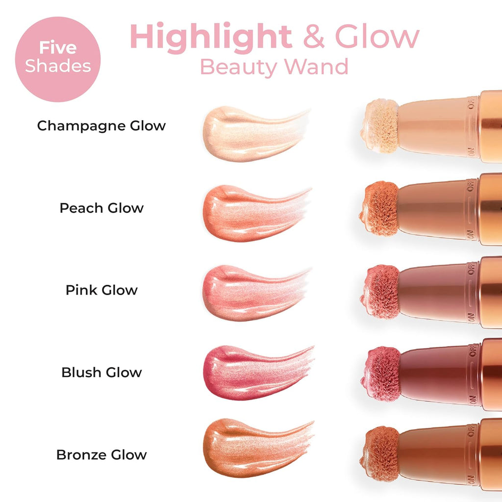MCoBeauty - Highlight and Glow Beauty Wand - Buildable Liquid Highlighter - Radiant Pink Shade - Liquid Cream with Cushion Applicator for Soft, Radiant Finish - Highlighters Makeup