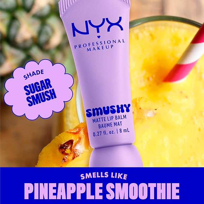 NYX PROFESSIONAL MAKEUP Smushy Matte Lip Balm, Tinted Lip Moisturizer with Soft, Matte Finish - Sugar Smush (Transparent)