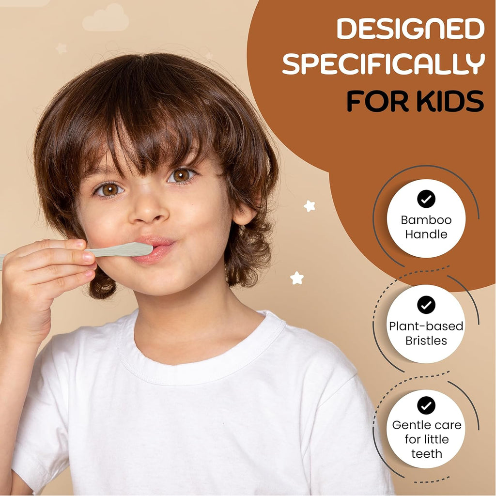Oral Aid Bamboo Toothbrushes for Baby, Bamboo Handle, Eco-Friendly Baby Bamboo Toothbrush Set, Soft Bristle, Biodegradable Packaging, 4 Pack