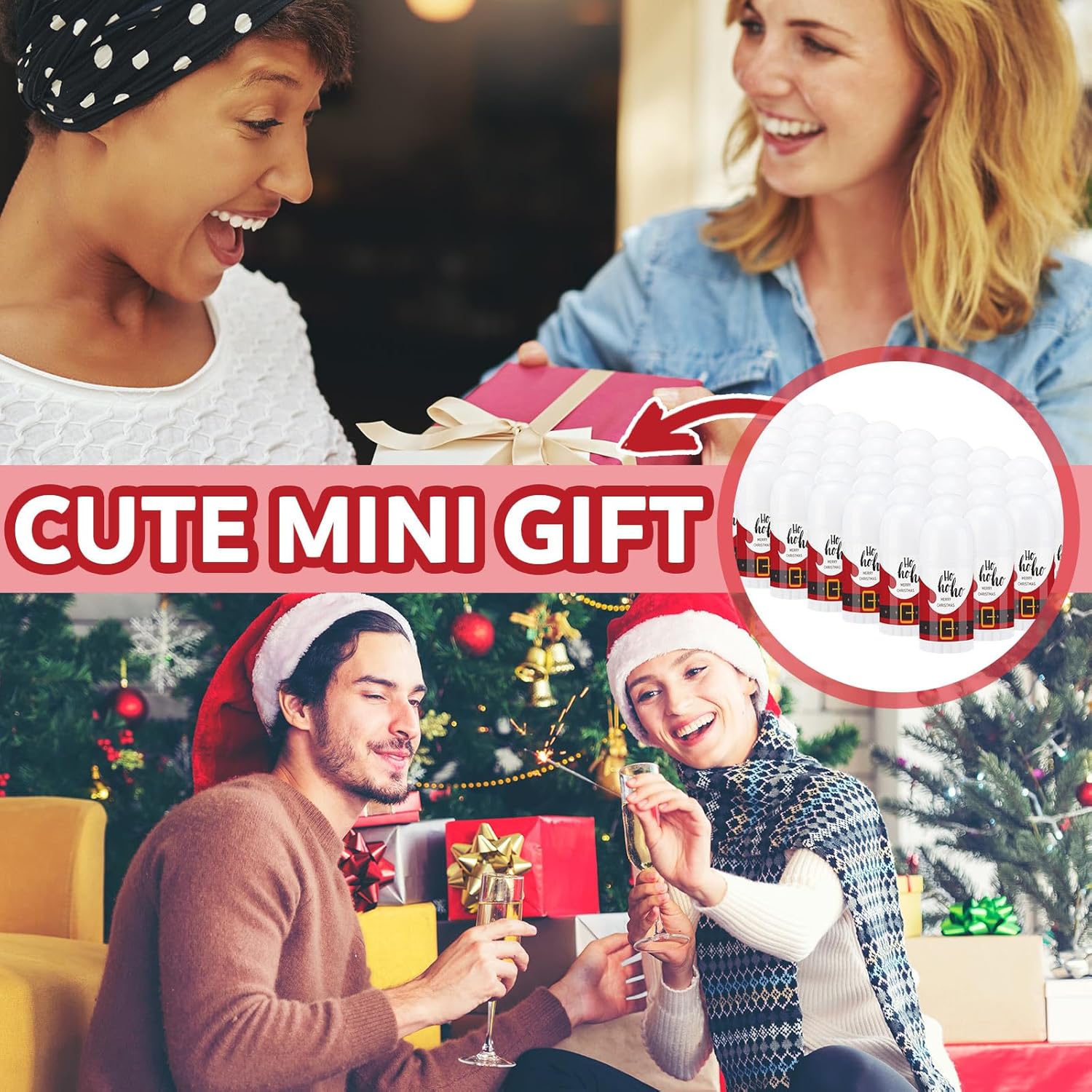 50 Pcs Christmas Mini Lip Balm Pack Thank You Gifts Moisturizer Assorted Flavors Beeswax Natural Ingredients Dry Chapped Lip Care Products for Coworkers Women Friend Men(Santa Claus)