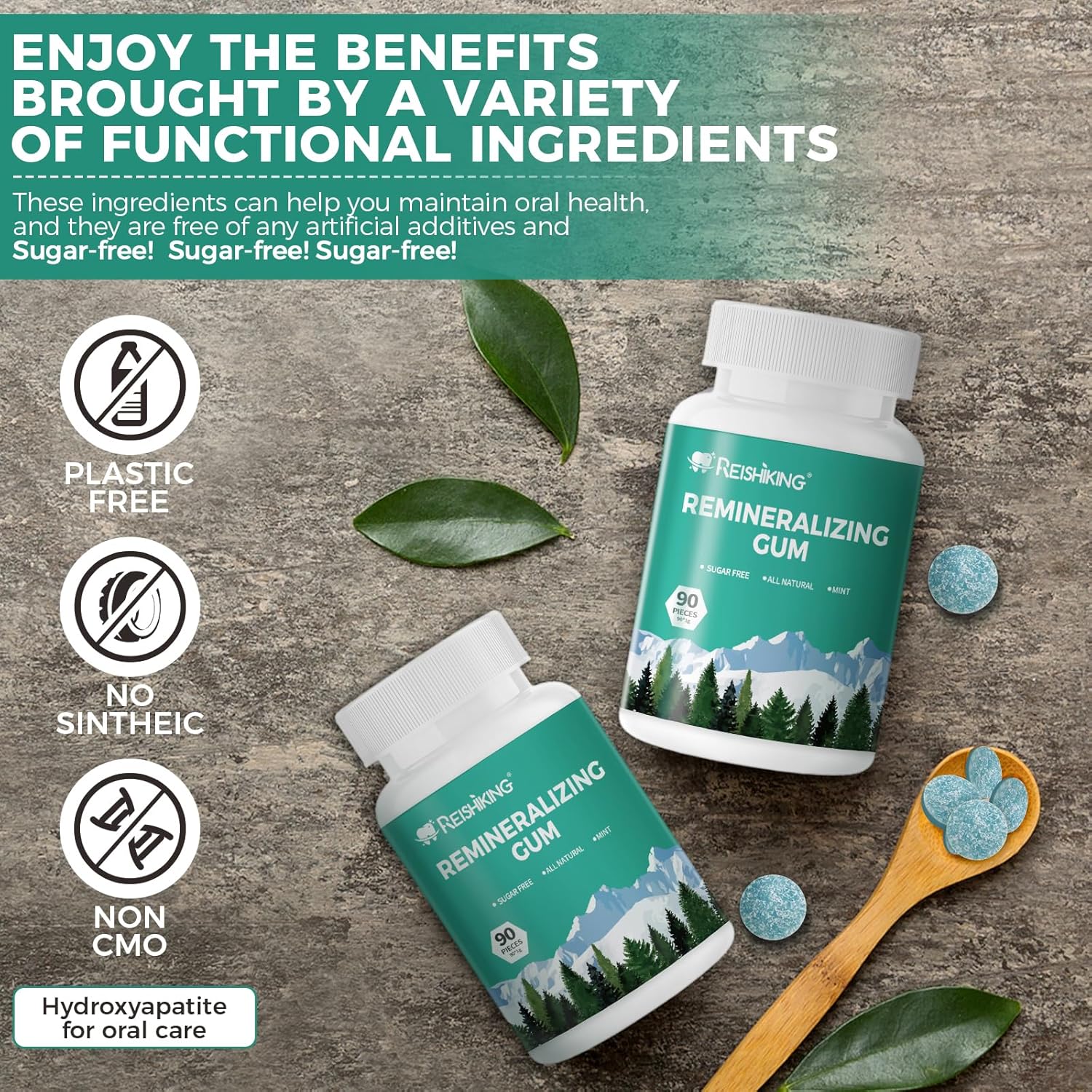 REMINERALIZING GUM, 90 Pieces, Teeth Remineralization, Sugar-Free Chewing Gum with Xylitol, Mint Flavor, Two pills after meals to freshen breath and clean teeth
