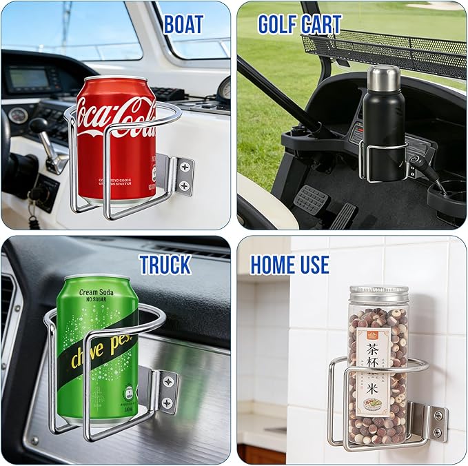 Marinebaby 4 pcs Boat Cup Holder,Stainless Steel Universal Drink Holders,Suitable for Boat,Truck,RV,Tractor,Outdoor Wooden Swing. (Silver)