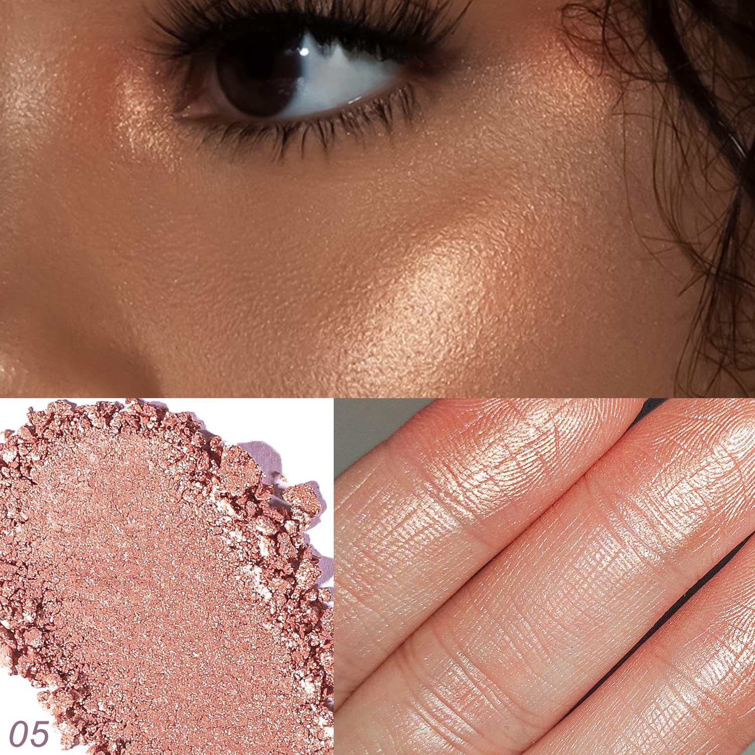 YOUNG VISION Pressed Powder Highlighter, Baked Natural Glow Contour Powder & Face Highligher, Cruelty-Free, Shimmer Highlighting Makeup for Face, Eye, Eyeshadow, Body, Skin (Cinnamon)