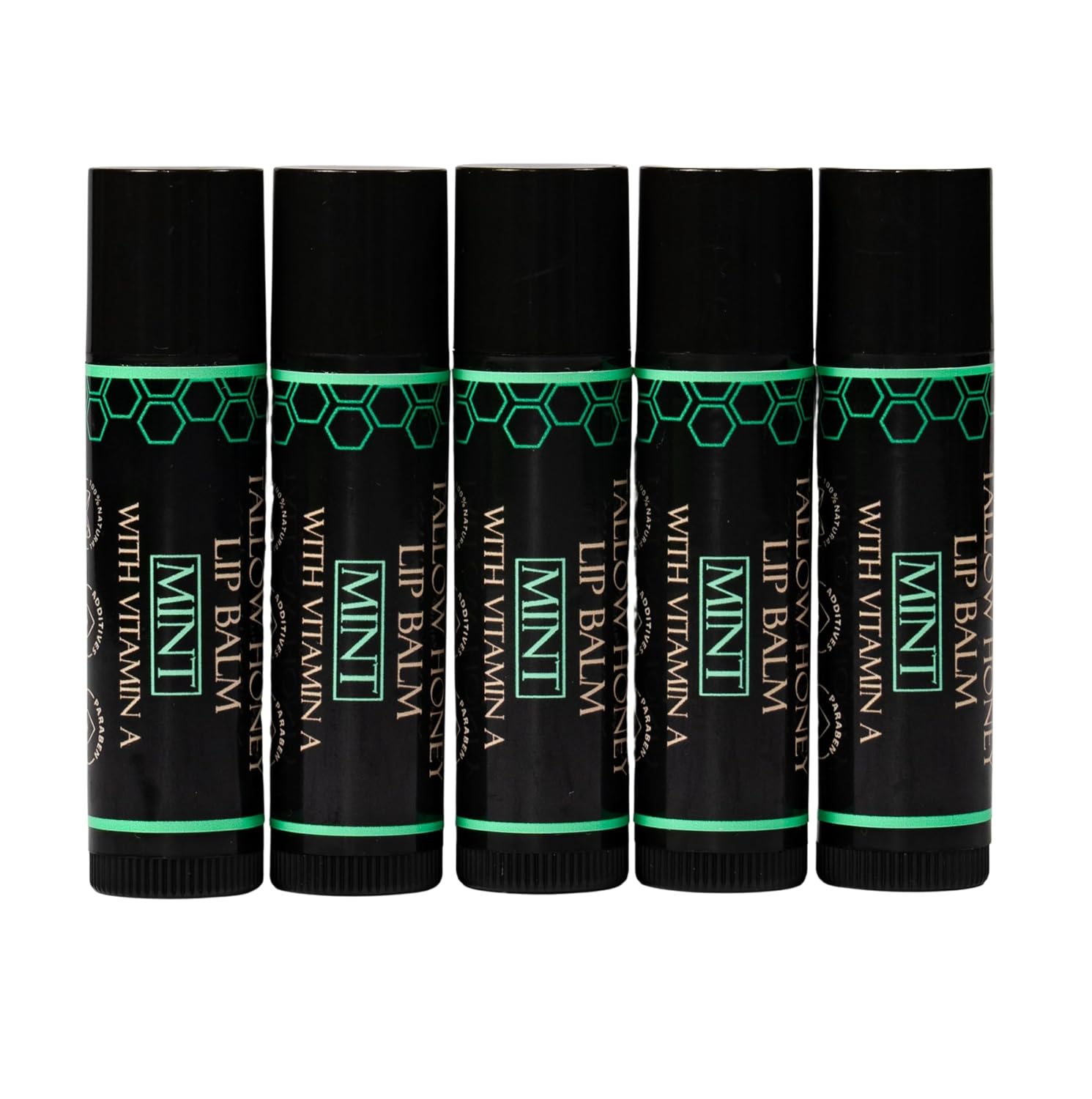 Organic Tallow Lip Balm (5 Pack) - Hydrating With Organic Italian Olive Oil, Pure Grass Fed Tallow, and Beeswax - Long Lasting Lip Therapy (5 Pack, Fresh Mint)