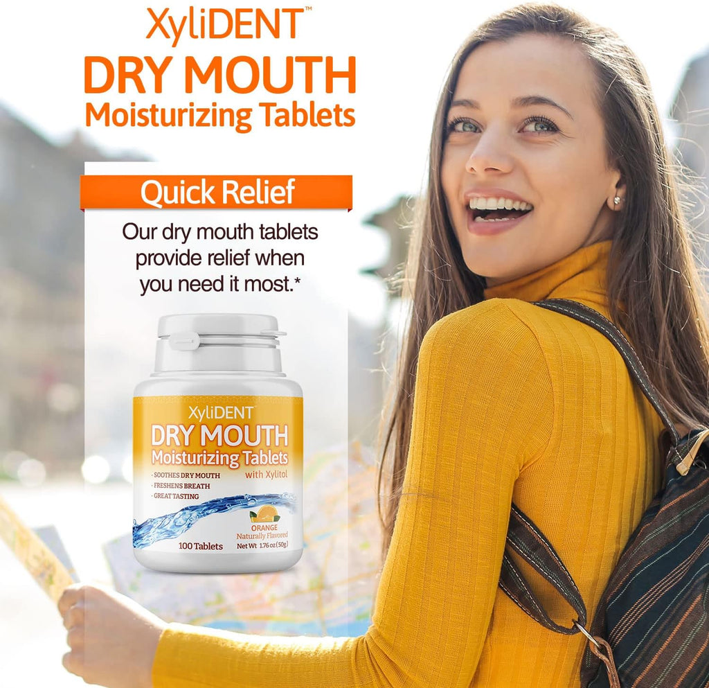 Nature's Stance XyliDENT Xylitol Tablets for Dry Mouth Relief - Stimulates Saliva, Freshens Breath, Reduces Acid Production, Fast Acting Relief, 100 Count (Orange) (Pack of 2)