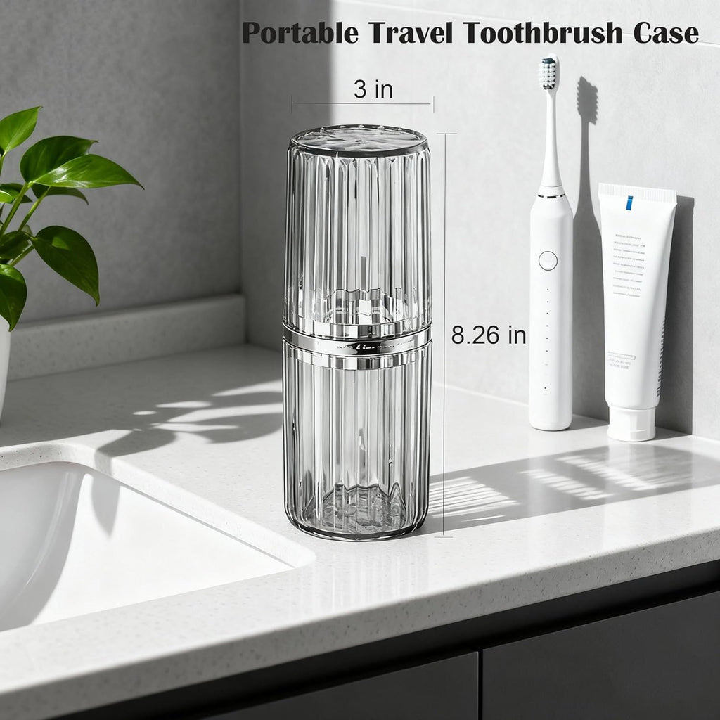 Travel Toothbrush Holders, 2-in-1 Multifunction Dustproof Portable Toothbrush Cup & Toothpaste Storage Container, Toothbrush Case for Traveling Bathroom Camping Business Trip School (Clear)