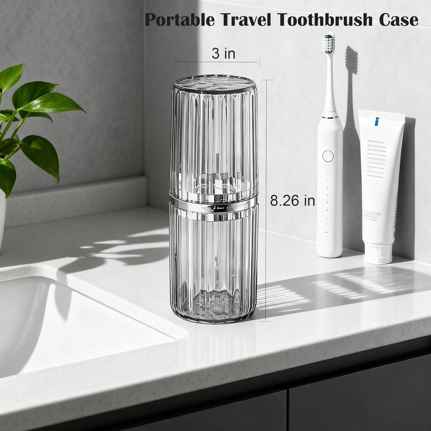 Travel Toothbrush Holders, 2-in-1 Multifunction Dustproof Portable Toothbrush Cup & Toothpaste Storage Container, Toothbrush Case for Traveling Bathroom Camping Business Trip School (Clear)