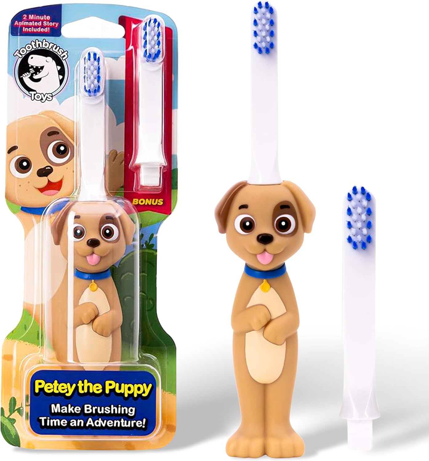 Kids Soft Bristle Puppy Toothbrush for Ages 2+, Gentle and Cute Toothbrush for Children with Replaceable Brush Head, Ergonomic Handle Kids Brush for Teeth Care Ideal for Toddlers, Puppy Design