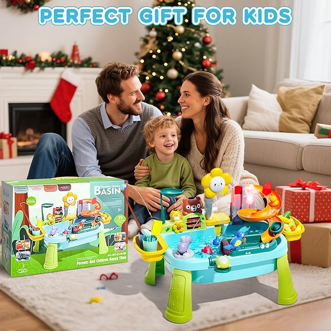 2026 Upgraded Toddler Sand Water Table Toy with Electric Water Pump, Kids Sand Water with Faucet/Play Food Accessories/Fishing Toy, Kitchen Play Sink Toys for Girl Boy Age 3+ (Blue)