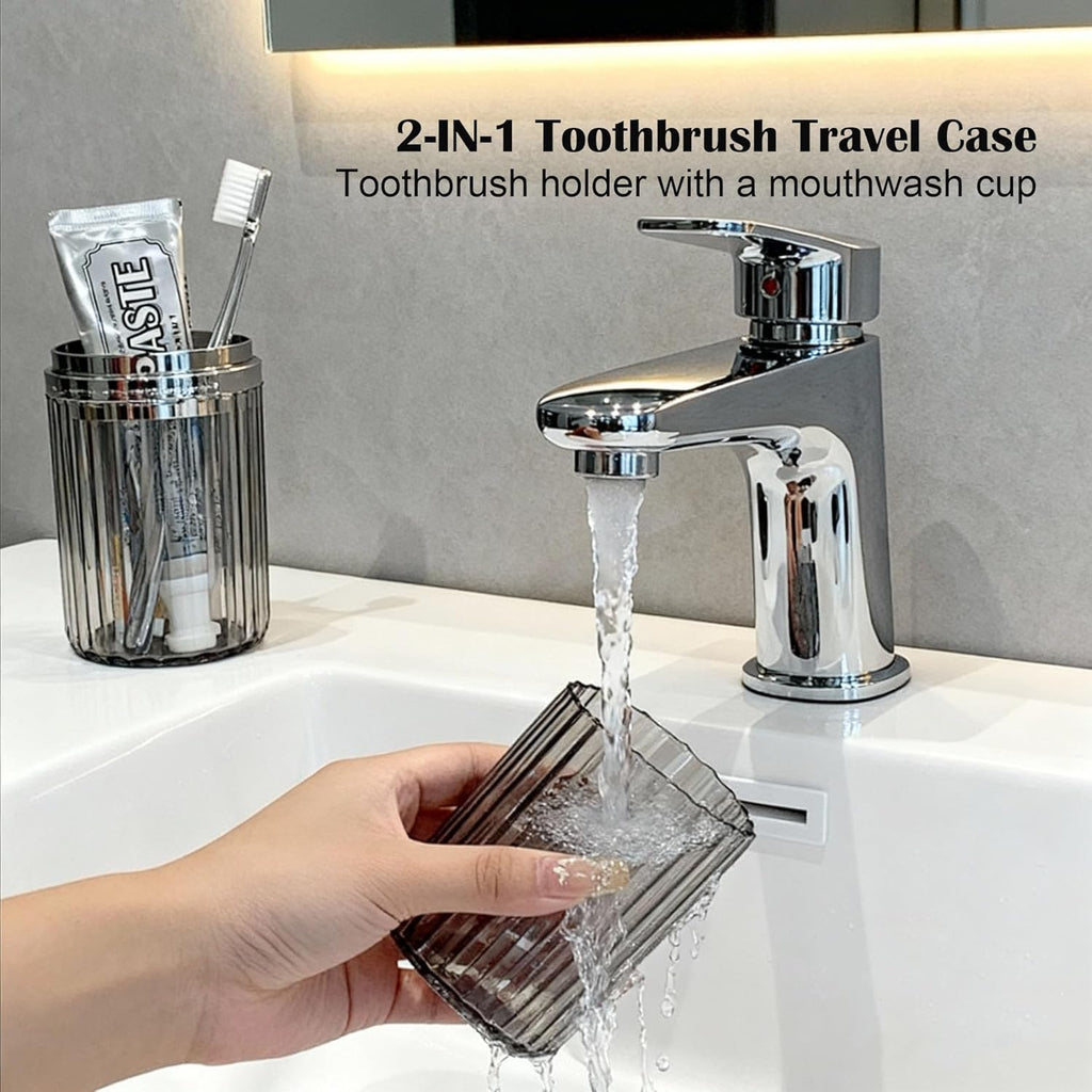 Toothbrush Travel Case, 2-in-1 Multifunction Dustproof Portable Toothbrush Cup & Toothpaste Storage Container, Toothbrush Case for Traveling Bathroom Camping Business Trip School (Grey)