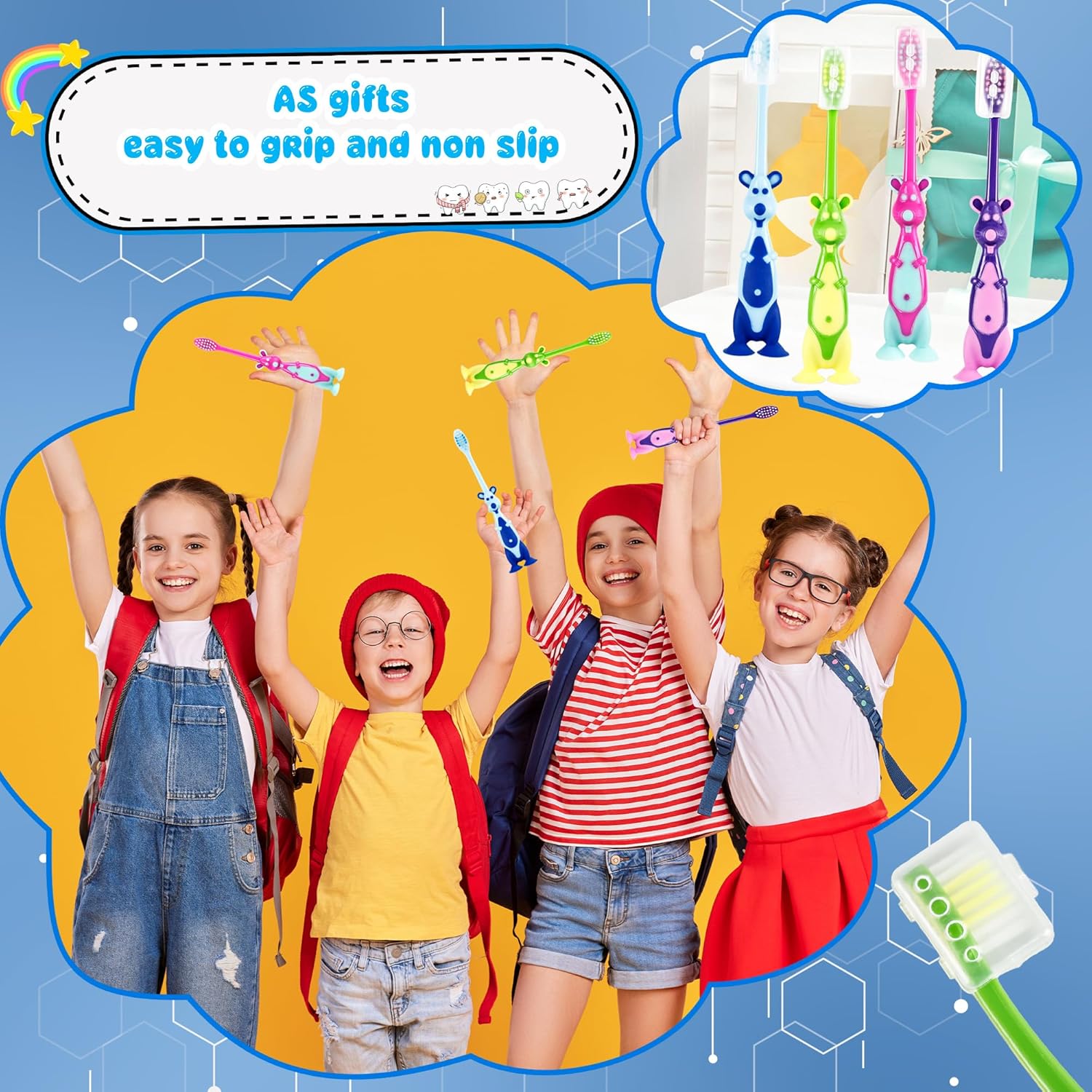 120 Pcs Kids Toothbrushes Bulk Cute Little Kangaroo Toothbrush with Cover Suction Cup Individually Wrapped Kangaroo Animal Toothbrush for Children Home School Camp Daycare Travel