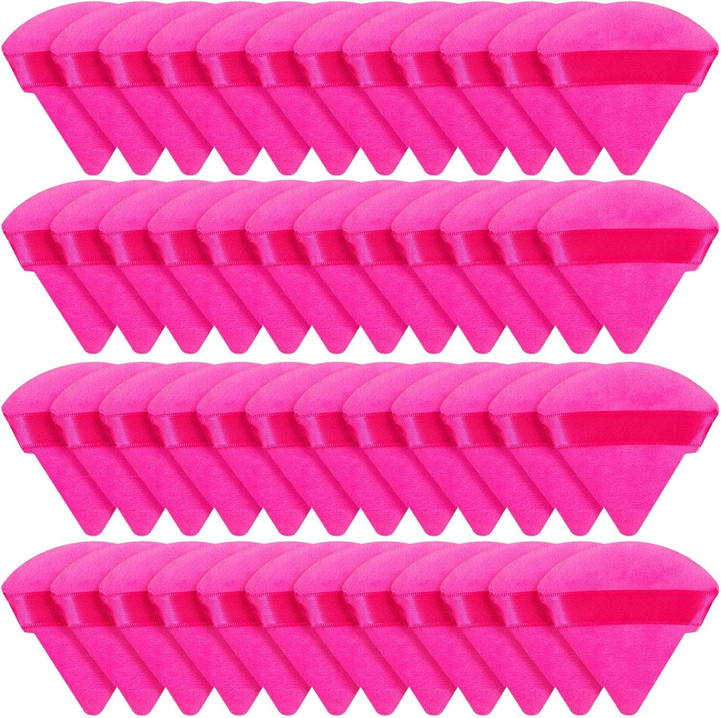 Suclain 48 Pcs Velour Triangle Powder Puff Soft Velour Makeup Puff for Face Powder Makeup Triangle Sponges for Wet and Dry Cosmetic Foundation Loose Mineral Body Tool (Pink)