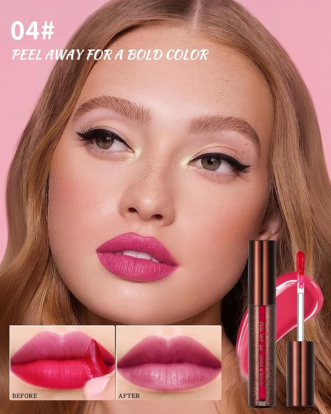 Peel Off Lip Liner Stain, Long Lasting Waterproof Transfer-Proof Lip Tint Stain Peel Off, Non-stick High Pigmented Lip Gloss Lipliner Tattoo, Liquid Tinted Lipstick, Lip Makeup Gift for Women Girl-04