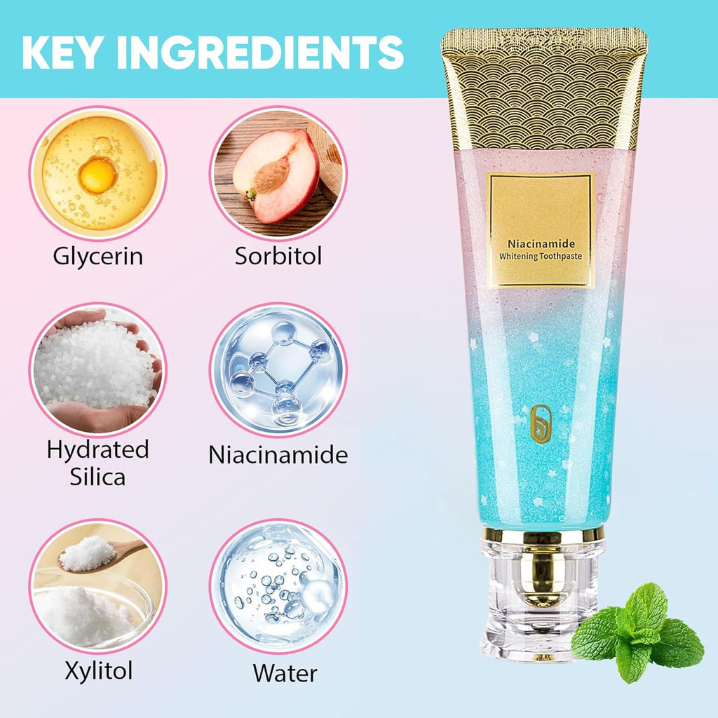 Niacinamide Whitening Toothpaste, Triple Action Whitening with Natural Gentle Care Deep Stains Radiant Smile Natural & Gentle Formula Fresh Breath (1)