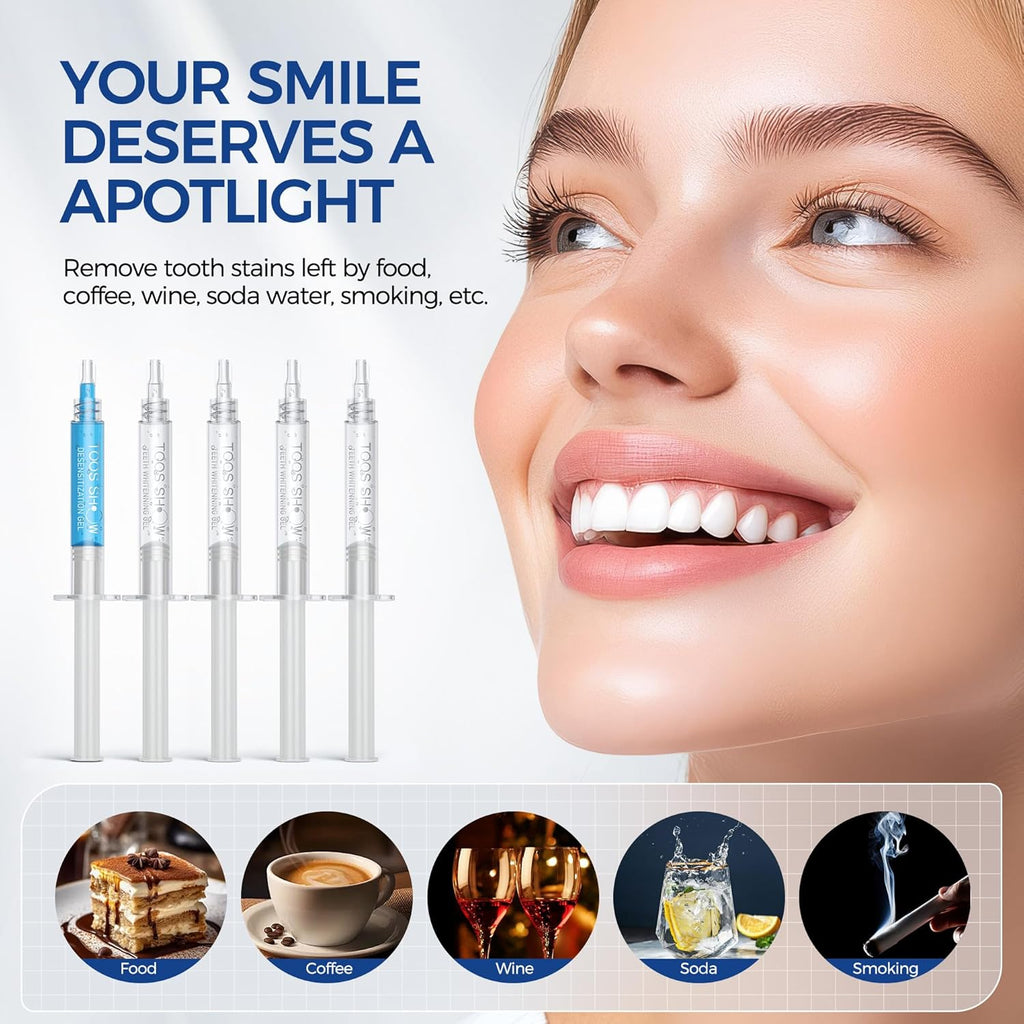 5 x Teeth Whitening Gel (4+1 Desensitizing Gel), No Sensitivity Teeth Whitening Gel Kit, Effective Teeth Whitener, Travel-Friendly Tooth Whitening Pen, Carbamide Peroxide Tooth Bleaching