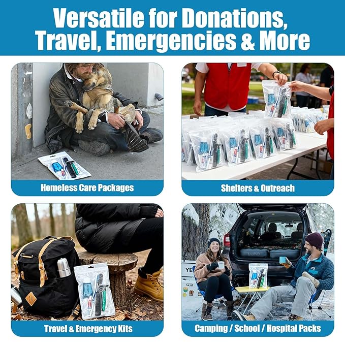 10 Pack Travel Hygiene Kits, 8-in-1 Personal Toiletry Kit -Toothbrush, Toothpaste, Comb, Flossers, Shampoo, Soap, Razor & Shaving Cream, Individually Packed for Travel, Guest Rooms,Vacation Rentals