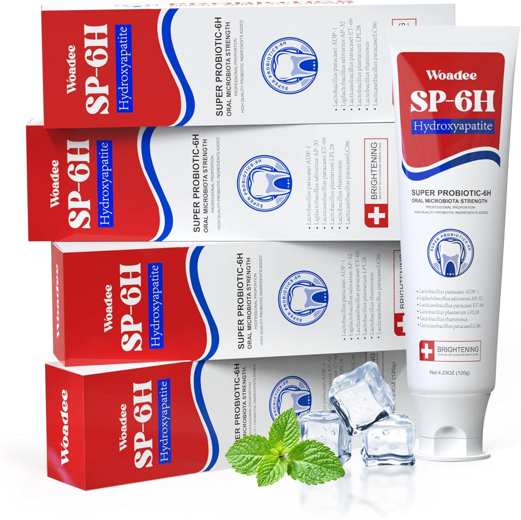 Woadee SP-6 Hydroxyapatite Toothpaste, SP-6 Probiotic Whitening Toothpaste,6 Probiotics+Hydroxyapatite Formula for Teeth Whitening, Strengthening and Enamel Protection，Mint Flavor, Fresh Breath(4)