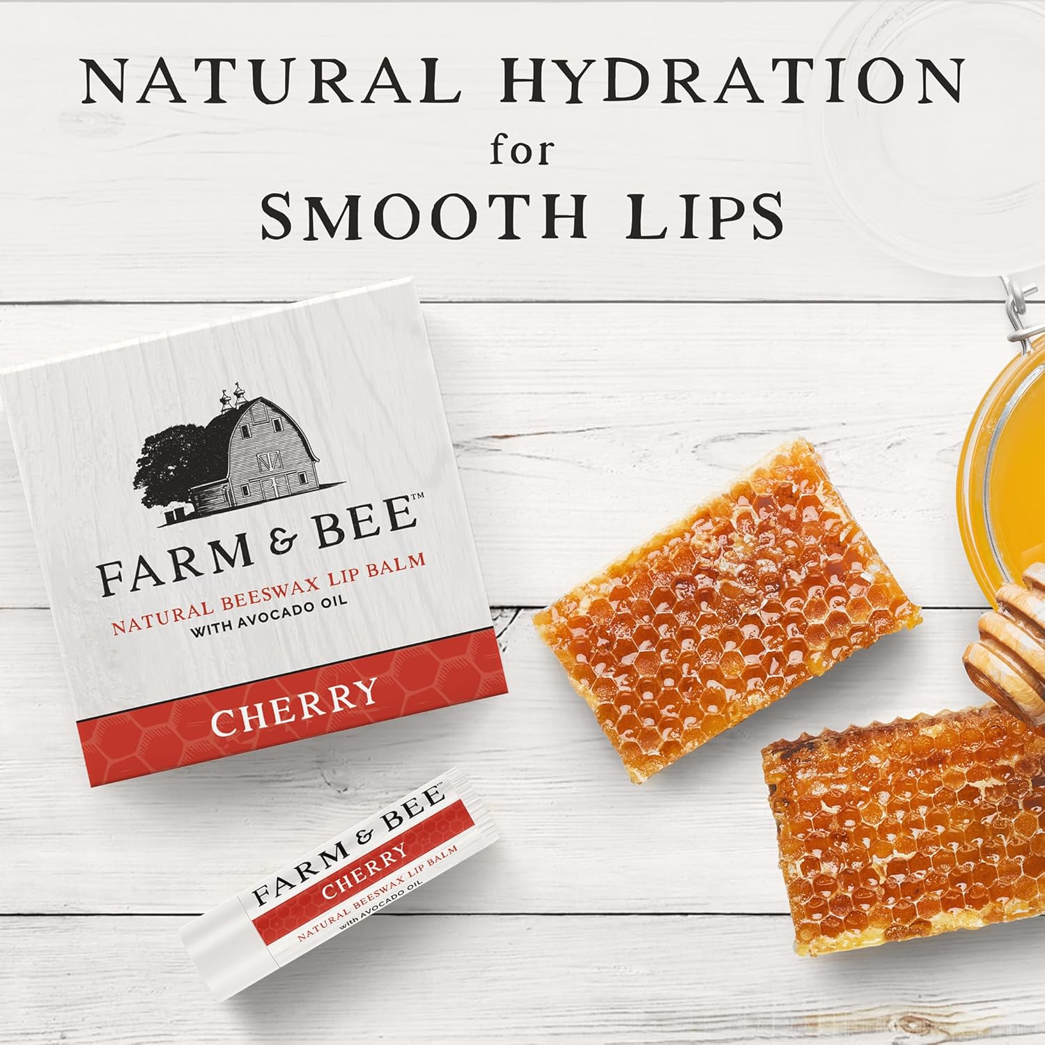 Natural Lip Balm - Organic & Natural Ingredients - Beeswax Based Moisturizing Lip Care Chapstick for Chapped Lips - Great Gift Idea - Farm & Bee - 0.15oz (Pack of 4 - Cherry)