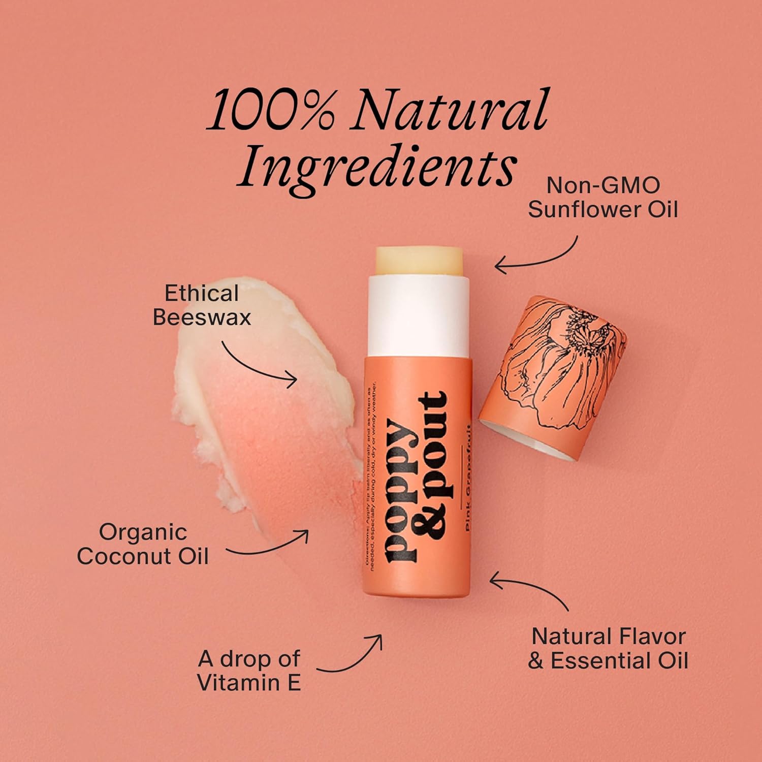 Poppy & Pout Lip Care Set | Lip Balm & Scrub | Sustainable Cardboard Tubes & Glass Jars, All Natural, Beeswax, Coconut Oil, Cruelty Free, Exfoliating & Moisturizing Lip Treatment (Pink Grapefruit)