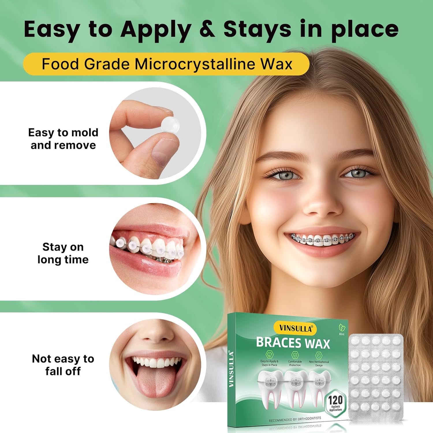 Orthodontic Wax for Braces Wax 120 Individual Hygienic Packaging Dental Wax Dots Mint