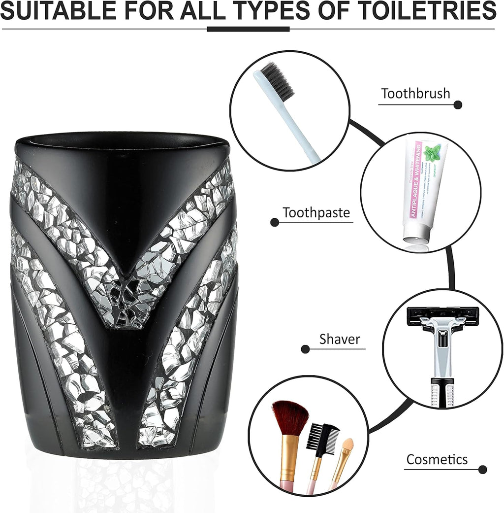 Zahari Home Sinatra Bath Tumbler Toothbrush and Toothpaste Holder Makeup Brushes Organizer, Black