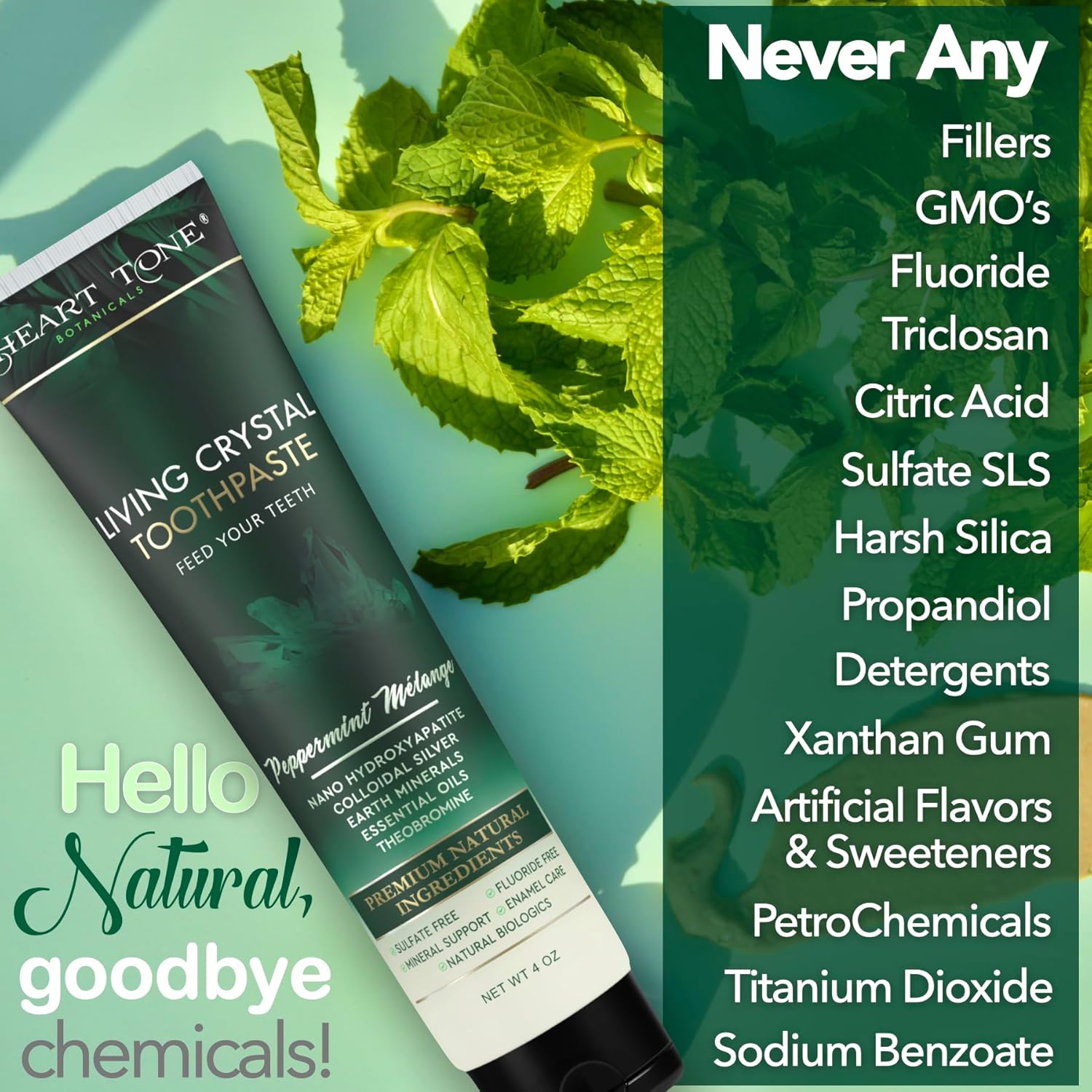 Living Crystal Toothpaste | Fluoride Free | Natural & Remineralizing Hydroxyapatite Toothpaste | Sensitive Teeth | Theobromine, Strengthens Enamel | Minty Fresh